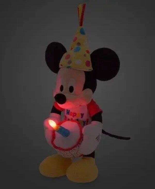 Mickey Mouse Peluche Cumpleaños 28cm Luz Sonido Disney Store